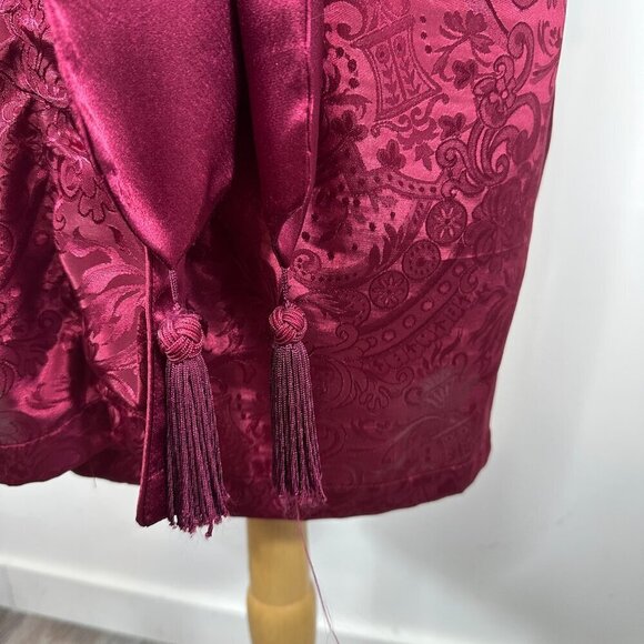 Vintage Victoria's Secret Gold Label Robe w/belt Womens P/S Maroon Floral Satin - Picture 5 of 15